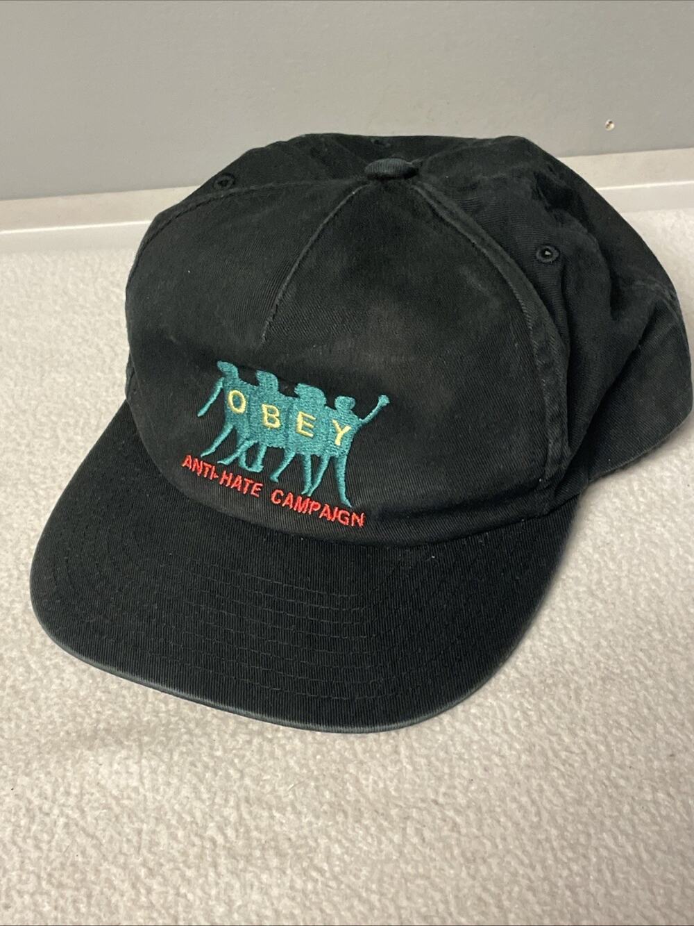 OBEY Anti Hate Campaign Hat Black Strapback Cap Vintage Streetwear Graphic OSFM
